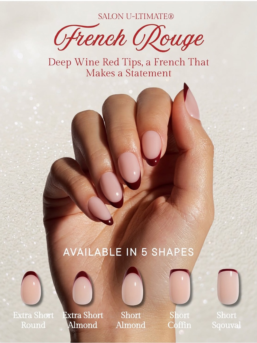 Celebritips French Rouge Burgundy French Tip Press On Nails Short Almond NIB